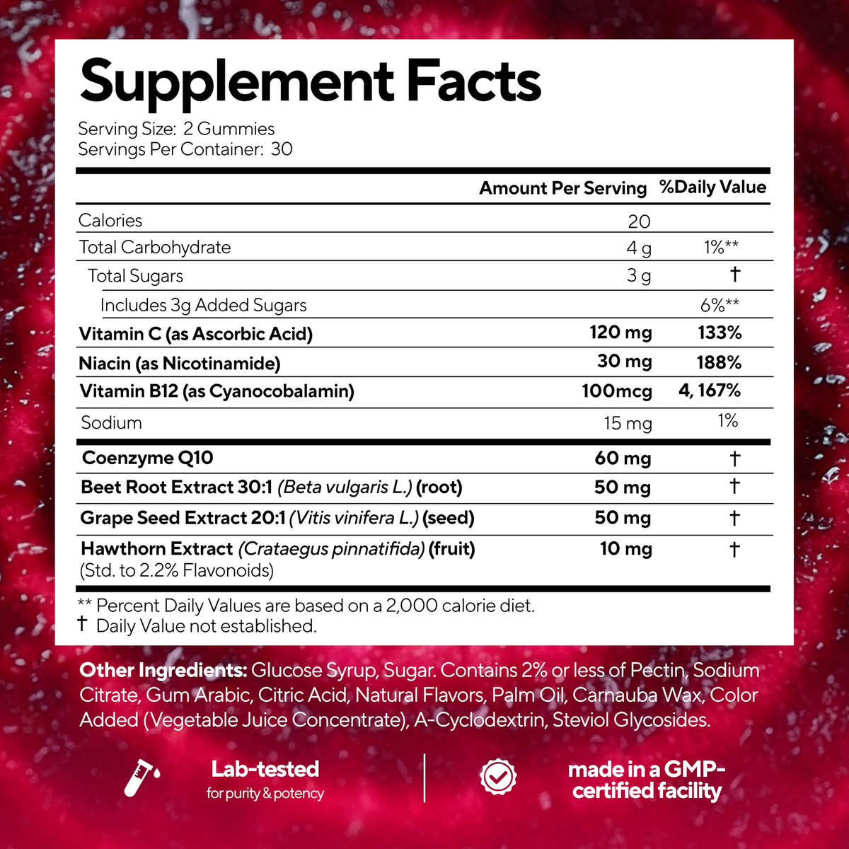 Beet Root Gummies with CoQ10, Grape Seed, Vitamin C, B12 & B3 S969