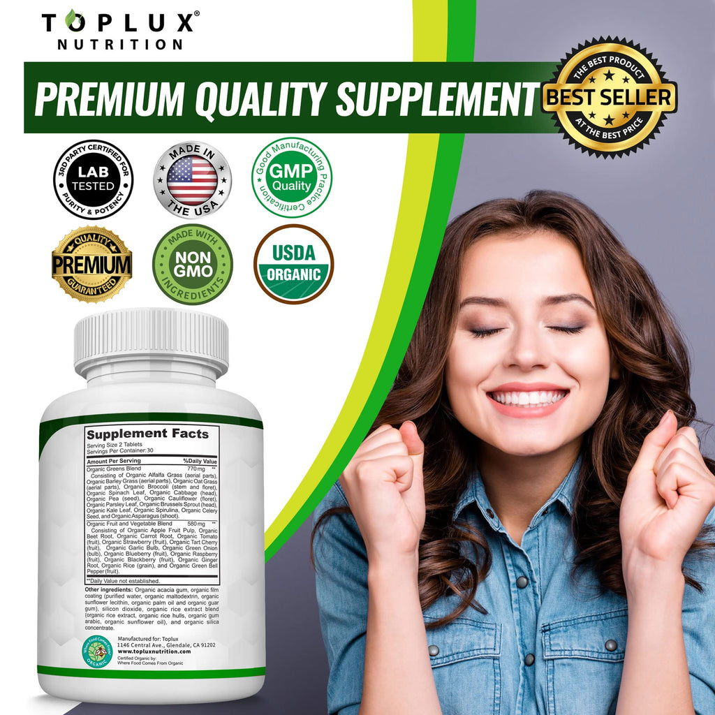 Organic Super Greens Capsules Superfood Supplement 60 Tablets J6003