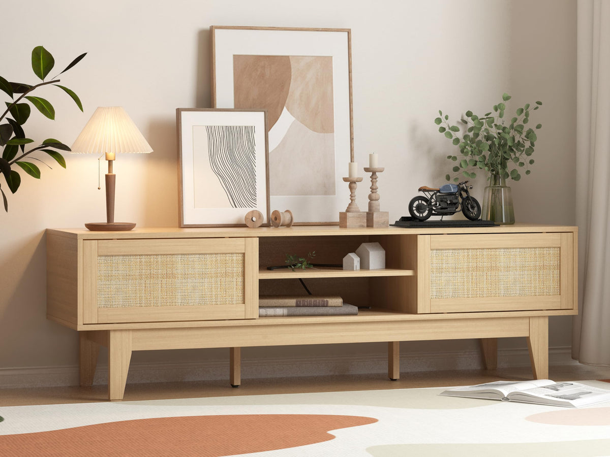 Natural Rattan TV Stand with Sliding Doors G651