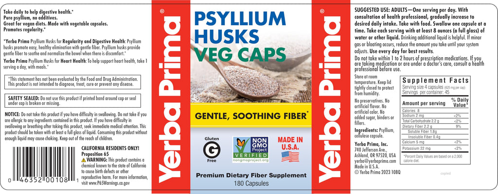Psyllium Husks Fiber Veg Caps 180 Pack of 2 F906