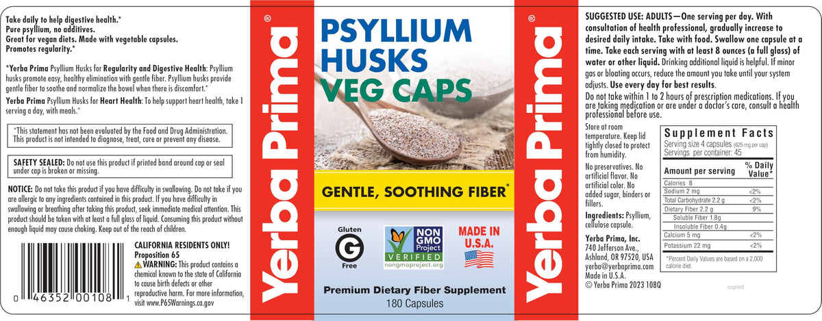 Psyllium Husks Fiber Veg Caps 180 Pack of 2 F906