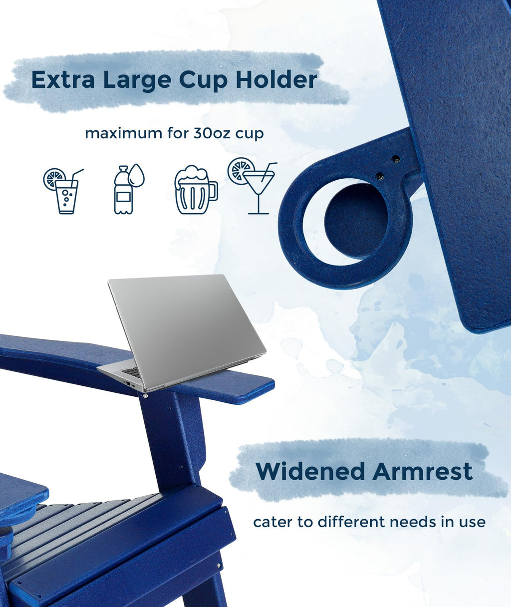 Oversized Folding HDPE Adirondack Chair with Cup Holder, Blue P818311