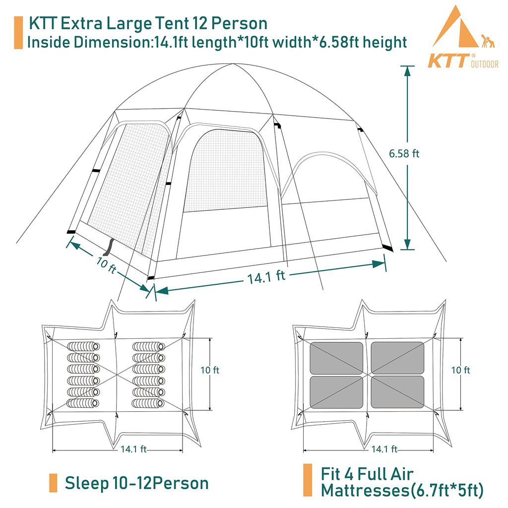 Extra Large 12-14 Person 2 Room Waterproof Double Layer Cabin Tent L256