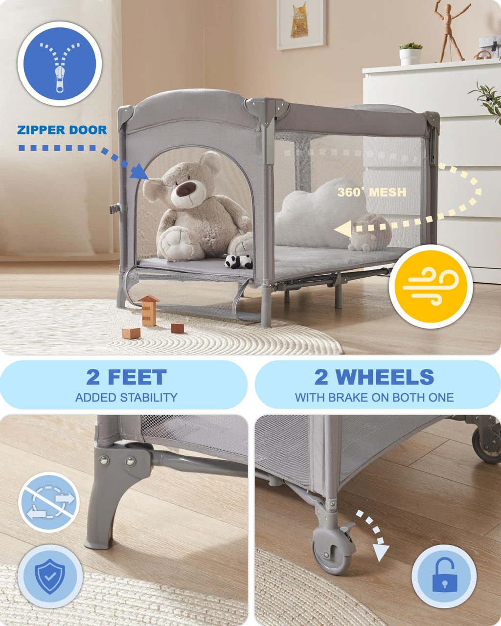 4-in-1 Baby Bassinet Bedside Sleeper, Playard & Changing Table L423
