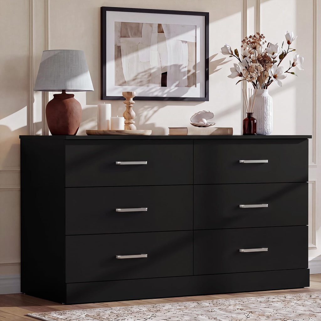 6 Drawer Dark Black Dresser V9421