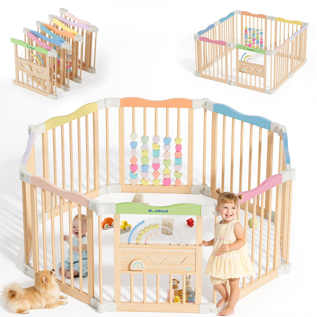 Foldable Wooden Baby Playpen, 45 x 45 x 24 inches T840