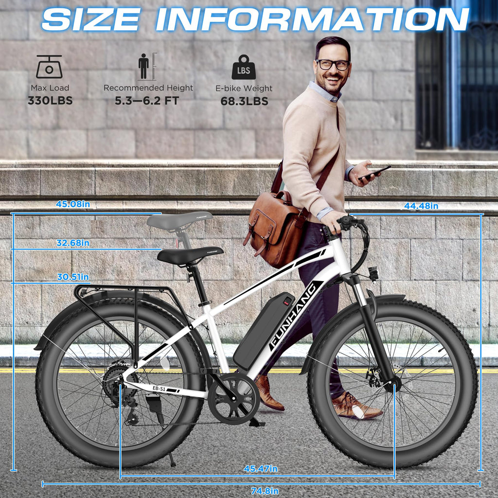 1000W 26" Fat Tire Electric Mountain Bike with 48V 13AH Battery L507