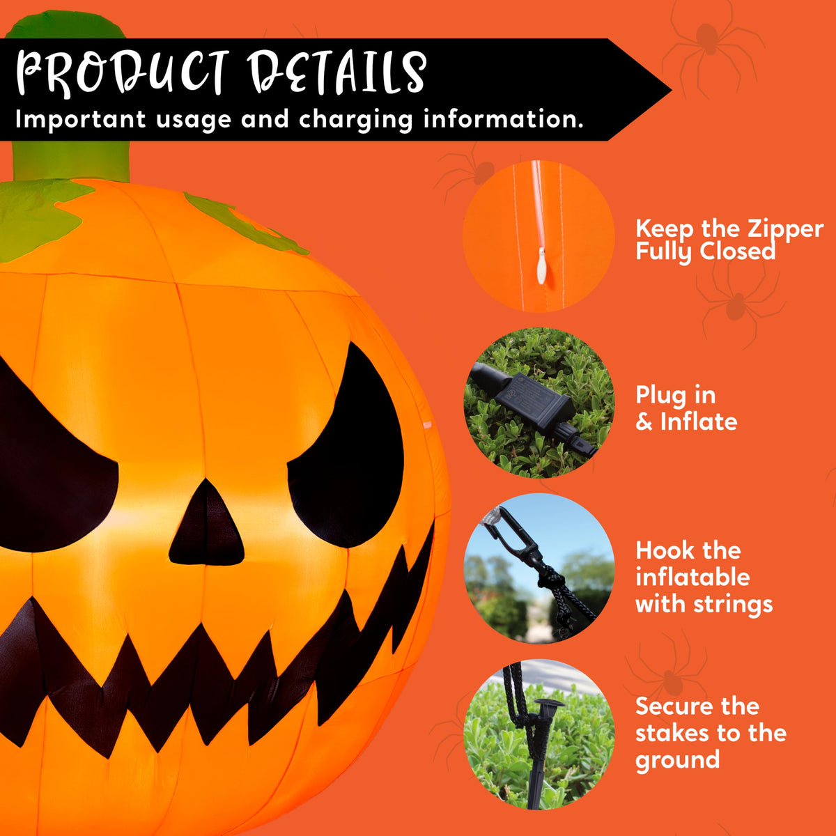 10FT Tall Inflatable Pumpkin with Built-in LED Lights L82407