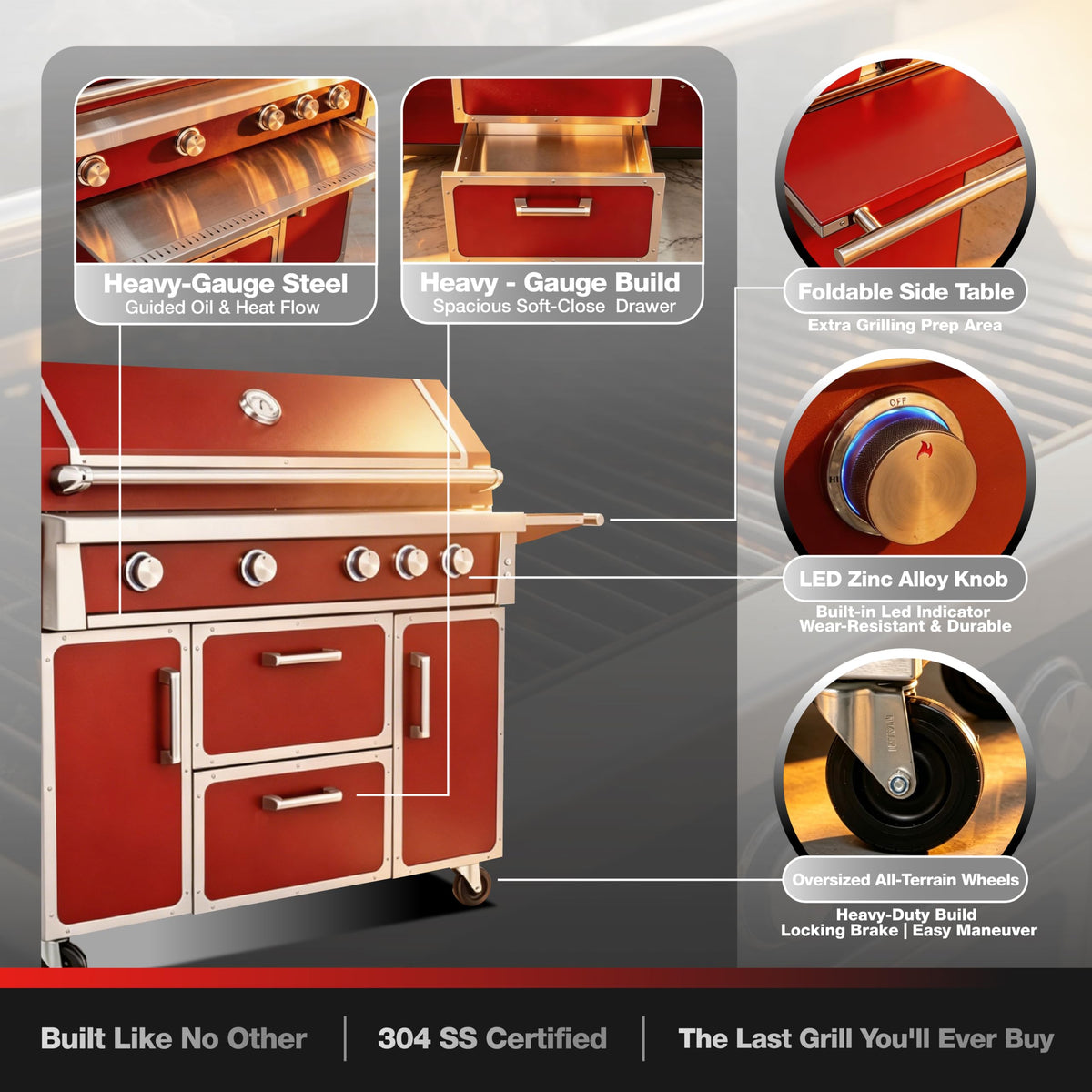 49" 5-Burner Red Propane Gas BBQ Grill X4905