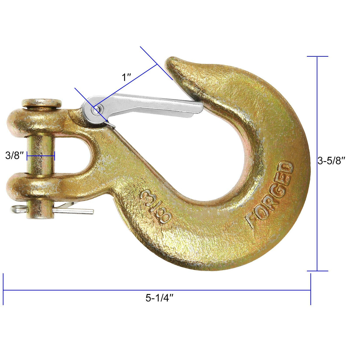 3/8 Inch Clevis Slip Hook with Safety Latch, 18000 Lb Capacity F143304