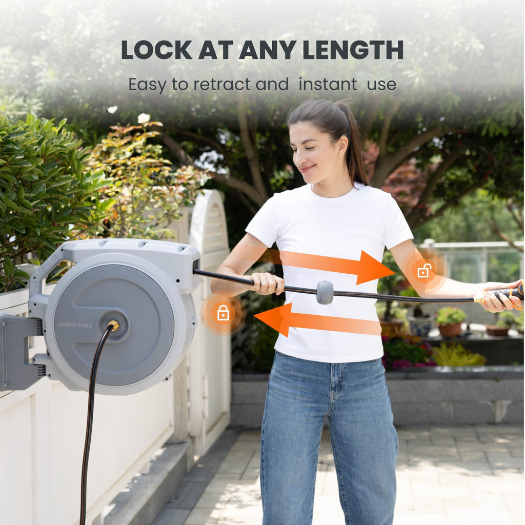 Retractable Garden Hose Reel 1/2" 130FT Wall Mount Light Grey G669