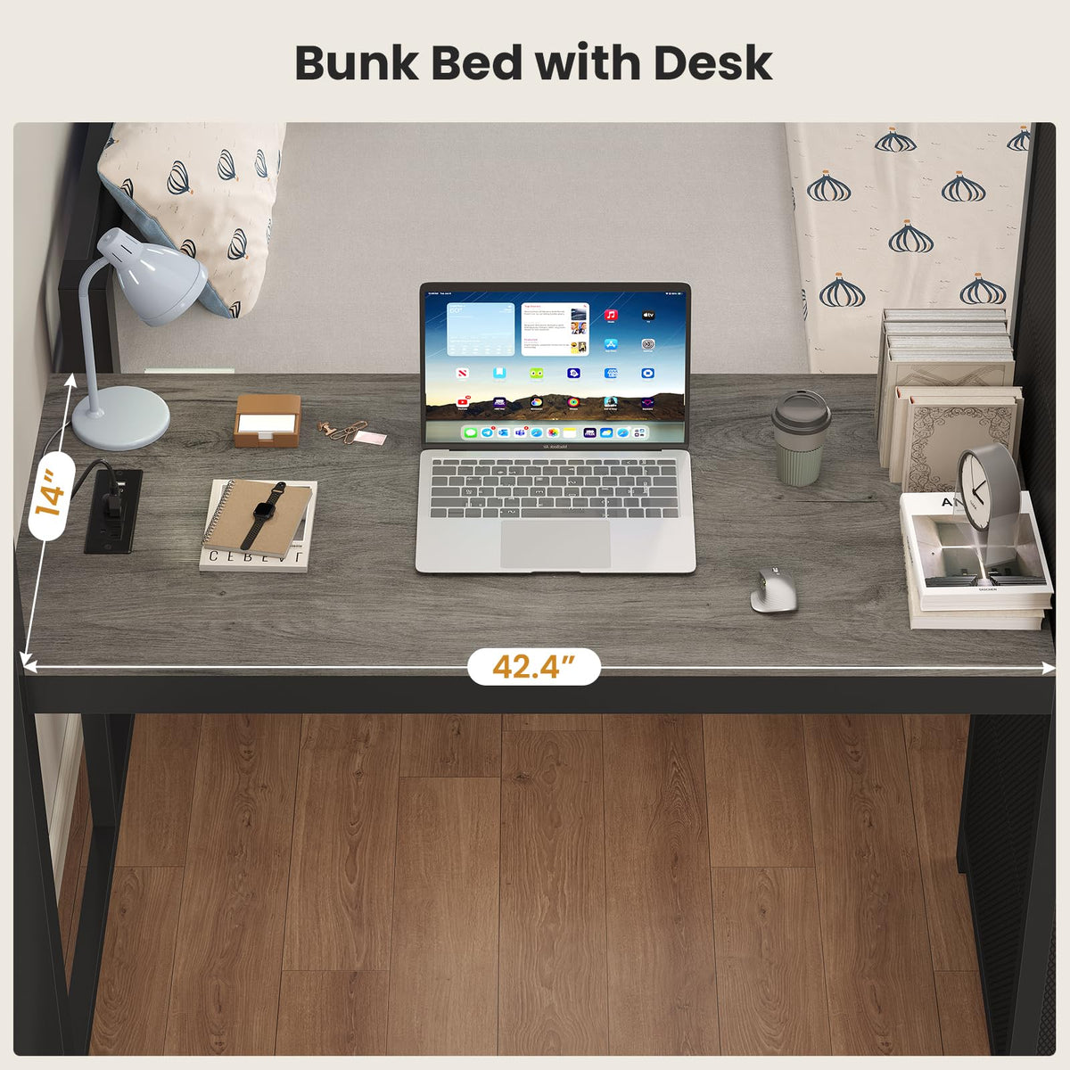 Full Size Bunk Bed with Desk, 5 Drawers, Black Q302579