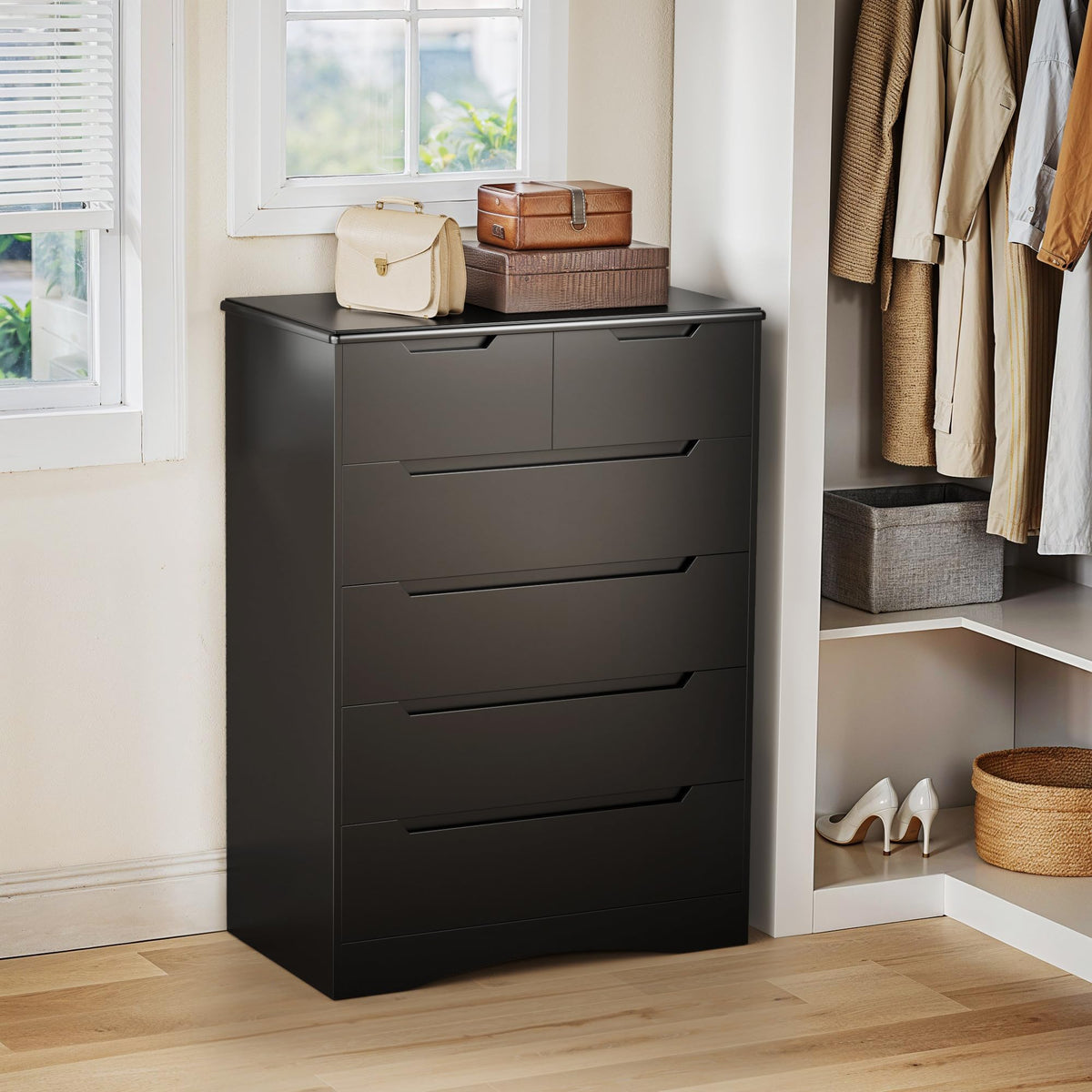 Black 6 Drawer Dresser V518