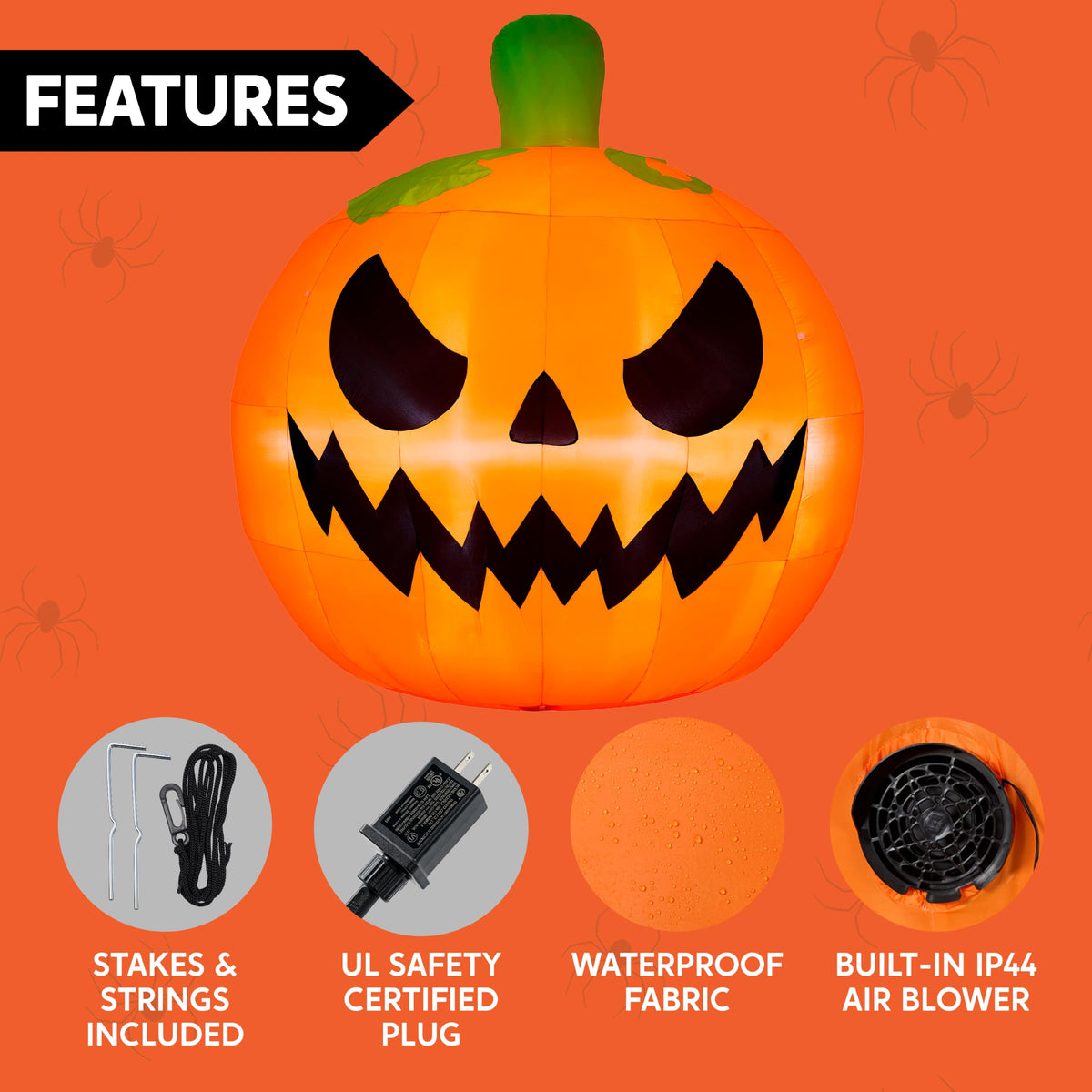 10FT Tall Inflatable Pumpkin with Built-in LED Lights L82407