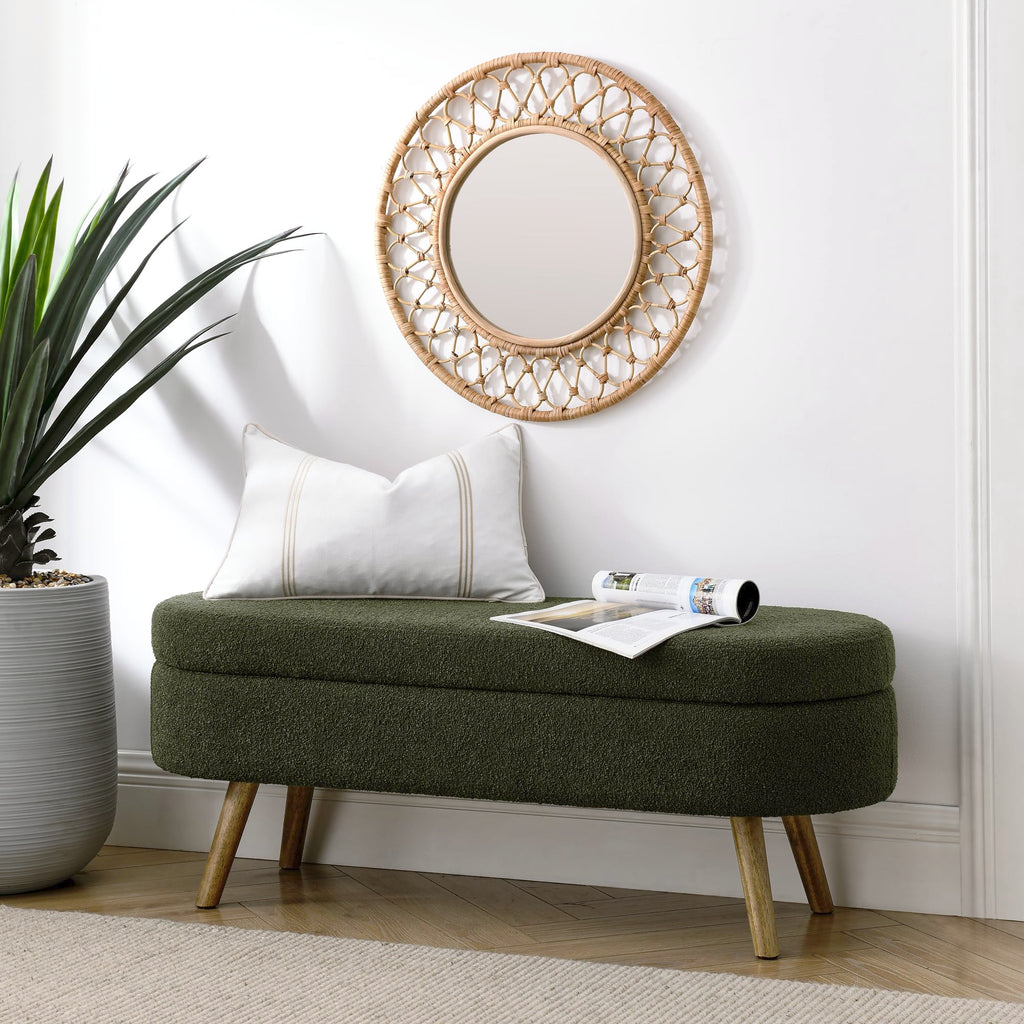 Oval Storage Bench with Rubber Wood Legs, Green J18250