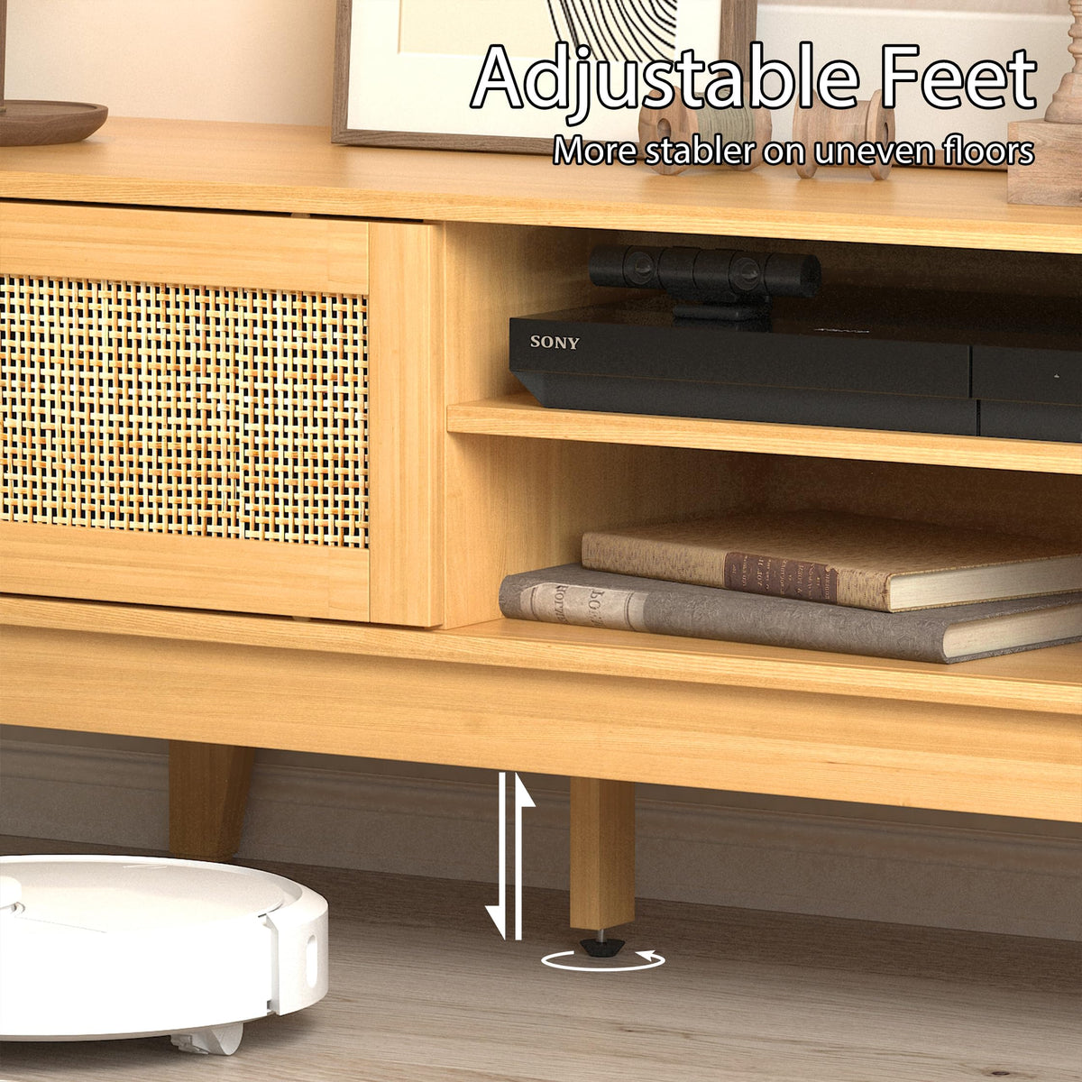 Natural Rattan TV Stand with Sliding Doors G651