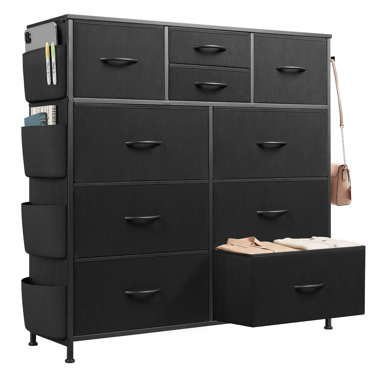 Black 10 Drawer Fabric Dresser L48238