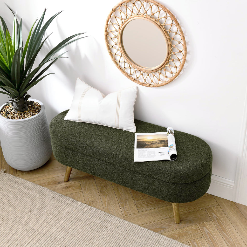 Oval Storage Bench with Rubber Wood Legs, Green J18250