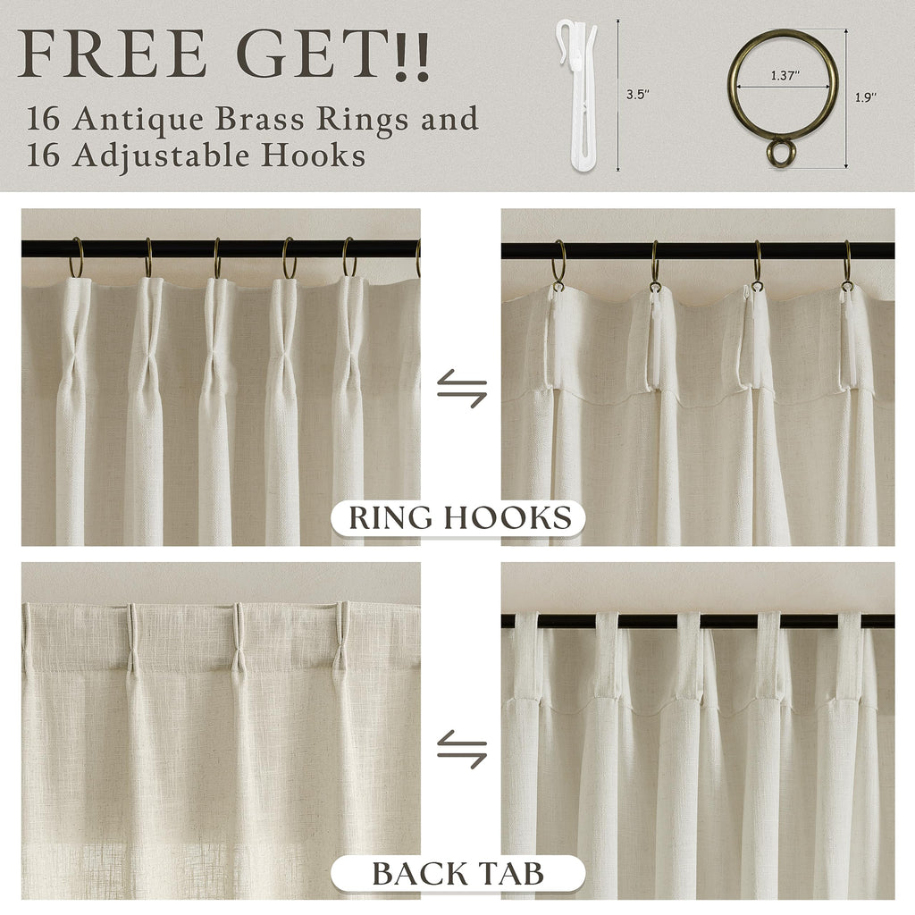 Beige Linen Pleated Light Filtering Curtains W1512