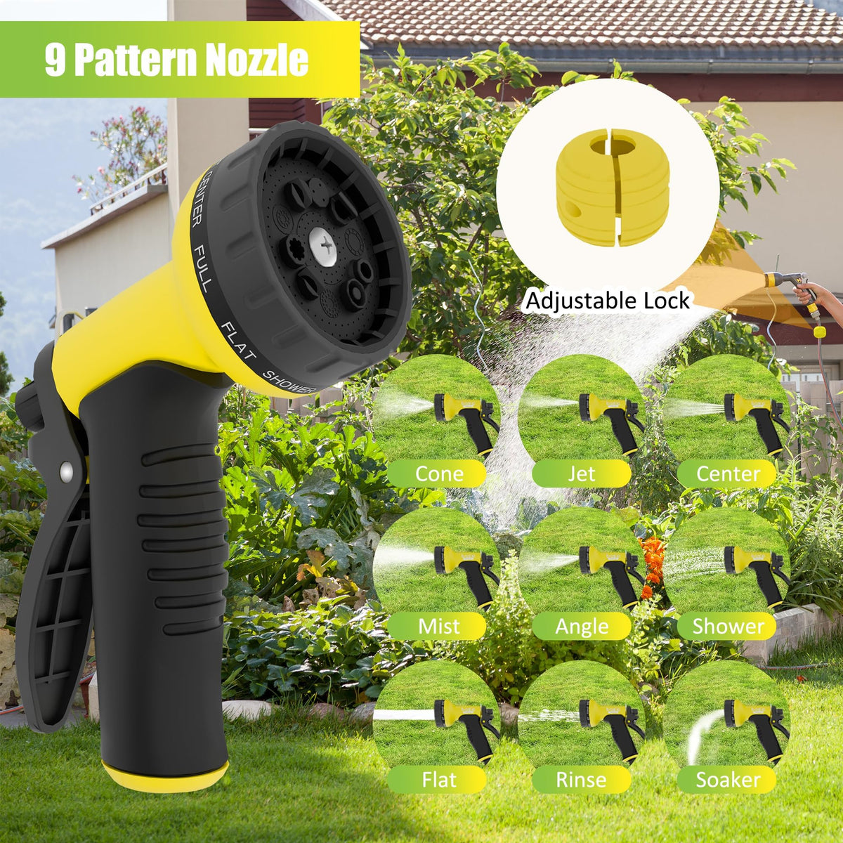 Retractable Garden Hose Reel, 1/2 in x 100 ft Wall Mounted Heavy Duty with 9 Patterns Nozzle M93253