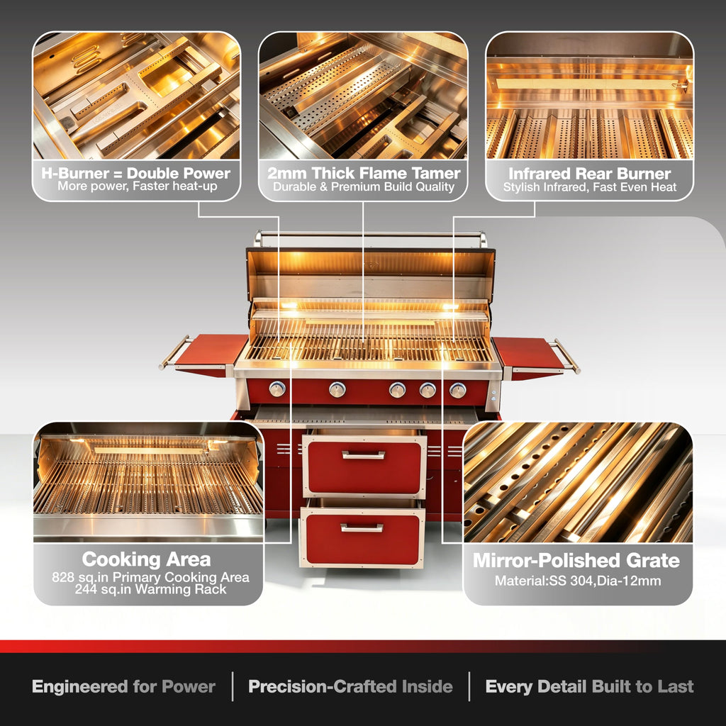 49" 5-Burner Red Propane Gas BBQ Grill X4905