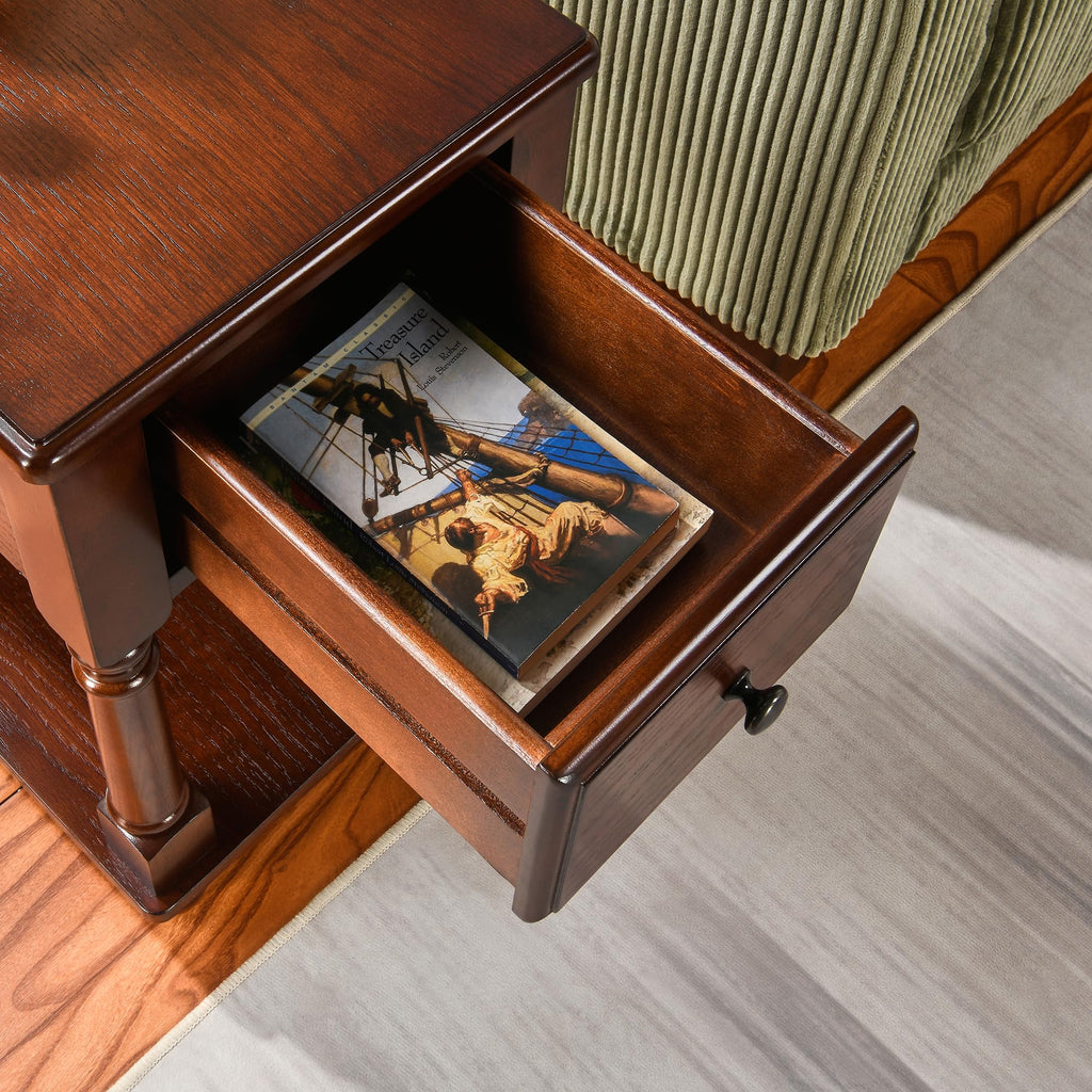Narrow Wood End Table with Drawer O681