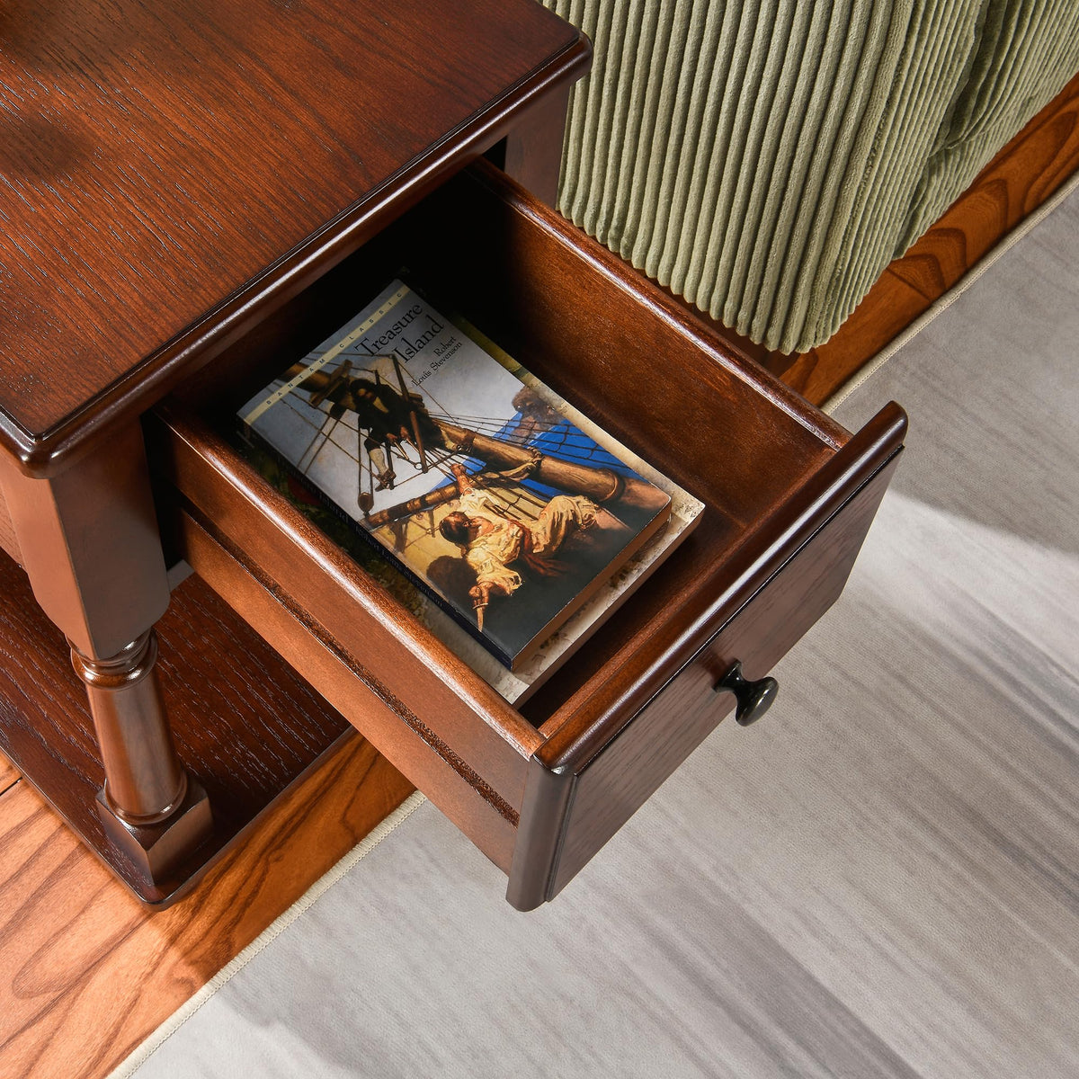Narrow Wood End Table with Drawer O681