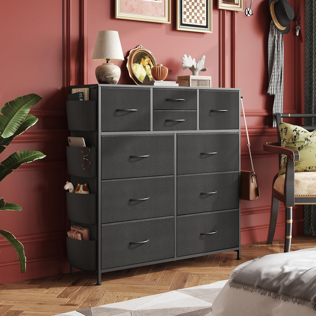 Black 10 Drawer Fabric Dresser L48238