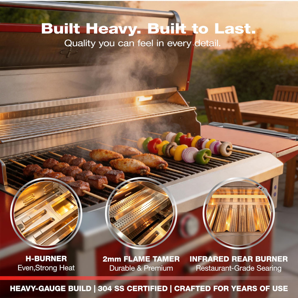 49" 5-Burner Red Propane Gas BBQ Grill X4905
