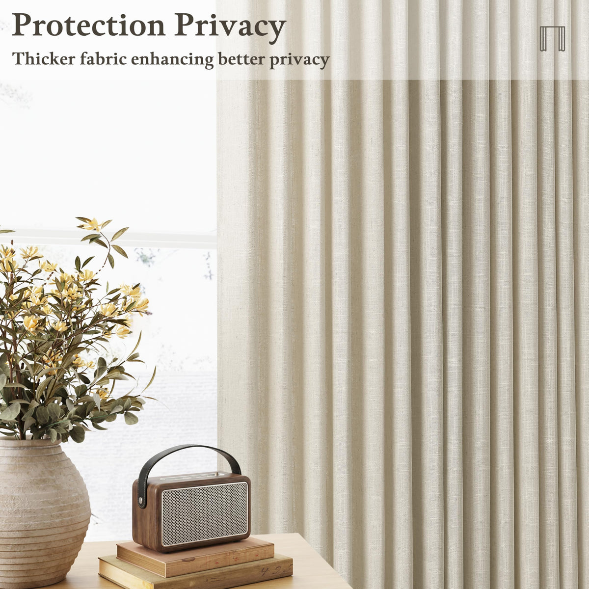 Beige Linen Pleated Light Filtering Curtains W1512